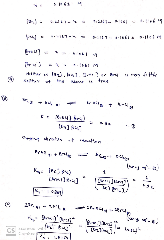 7 0.1061 my [Br.] = 0.2167-M = 0.2147 -- 0.1061 = 0.1106 mg Jount = 0.2167-M = 0.1167 - 0.1061 = 0.1106 m [Broci] = * = 0.106