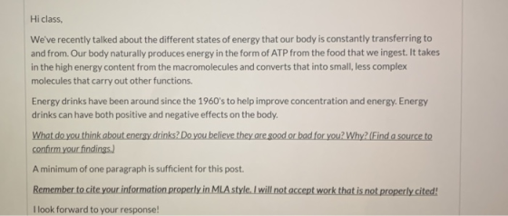 Hi class, Weve recently talked about the different states of energy that our body is constantly transferring to and from. Ou