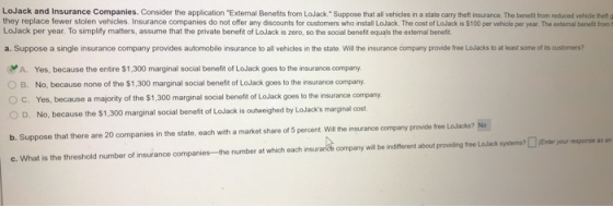 LoJack and Insurance Companies. Consider the application External Benefits from LoJack. Suppose that all vehicles in a state