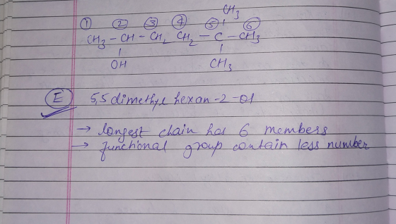 - CH₂ - CH - CH1, CH₂ - C - CH₂ OH CH3 155 dimethyl hexan -2-01 longest chain has 6 members Junctional group contain less num