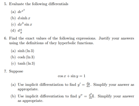 5 Evaluate The Following Differentials a Det b D Sinh c Dx 