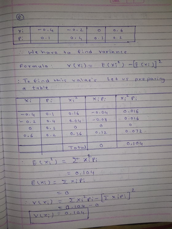 Ja o.6 e have to find varinnce form ula et s pre parin a table X 0.016 o 016 o.16 36 o10q ToTo = o.loy 2