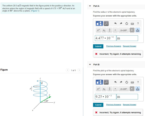 Part A The uniform 28.0 m T magnetic field in the figure points in the positive z-direction. An electron enters the region of