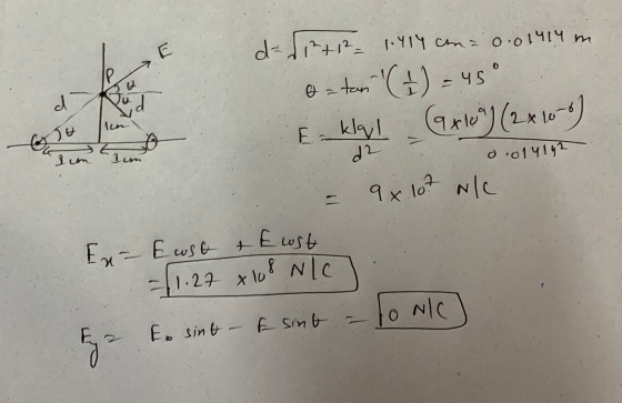 d=12+12 - 1.414 con=0.01414 m Oatan (t) = 45° CM Ekly! Gotle) (2410-4) 0.014142 Ex= - 9x 107 wk Ecost & Eust = (1.27 x 108