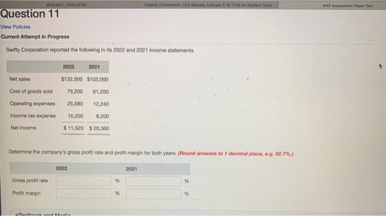 SP20 MOT3150 2012 Cheers Homework and February 11.50m m Tin WAS Assessment Player Tool Question 11 View Policies Current Atte