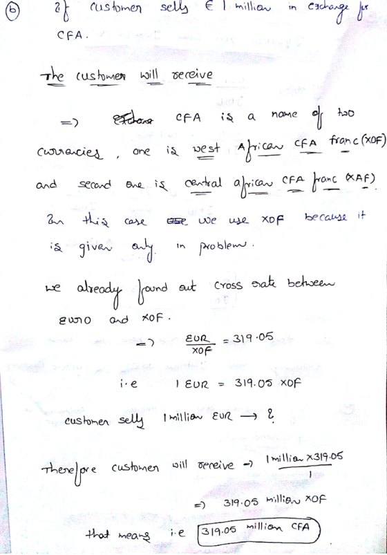 CFA CfA is a name Second give a In ro blew eun 319.06 Xof eustomen selly 319 05 milio xof Phat mea-3e 319ln CFA