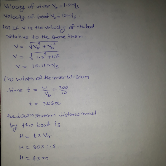 Vloaiy of nver V v is te ve lod o He bool 2 1o.il~つ) (b) wisth of He i W-200m i o bo 0Sec. by the boat is