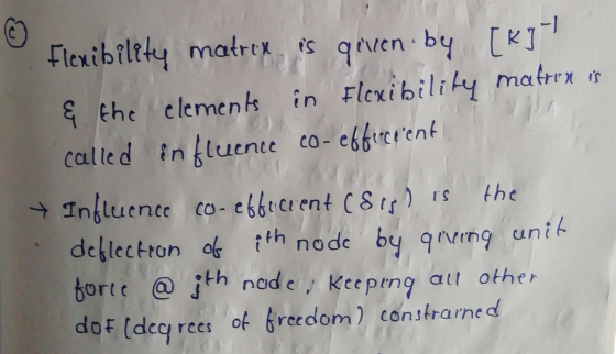 - Flexibility matrix is [K] given by & the elements in Flexibility matter is called influence co-effercerent the + Influence