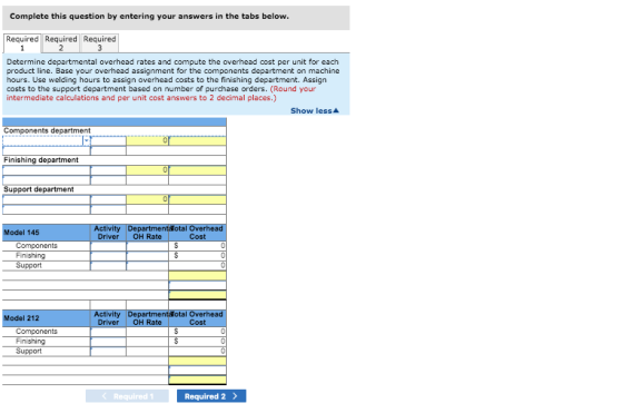 Complete this question by entering your answers in the tabs below. Required Required Required Determine departmental overhead