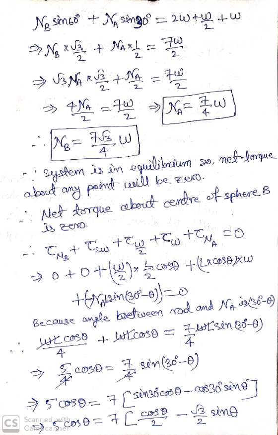 No singoº + Na singoº = 2W + + >No V + NAxlL = 70 3. NA TV + = 70 » 4N - 70 N = & W] -:|x6 = w .: system is in equilibraum so