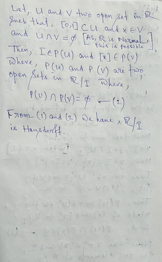 - this is possible Let U and v two open set in R such that, [0, 1] cu and R EV and unv=0 [AS, IR is Normal, la Then, I EP (u)