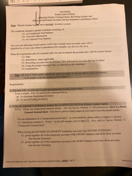 Accounting Extra Credit Problem Adjusting Entries, Closing Entries, Reversing Entries, and Effectspn Individual Accounts, Inc