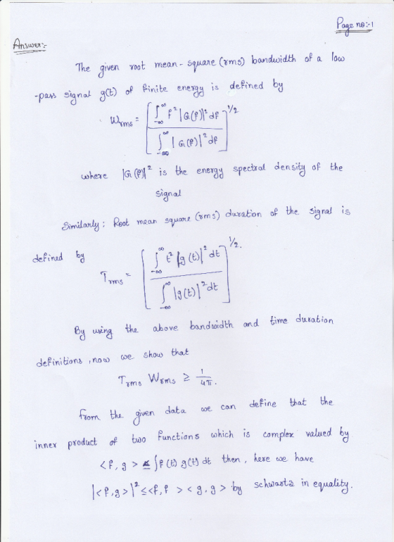 An saer ne:1 The given voot mean-S9μα e(xms) bandwidth of a low pas siynad go) os defined by rute ene spectral densi of the S