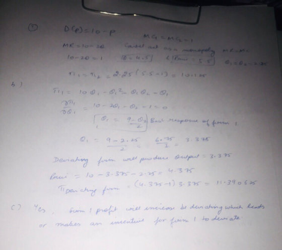 D (p) = 10-P mama MR 10-20 Carred act as a monopoly 10-20 10-4.5] Peness - T₂ = 2.25(5.5-1) = lonlar Roma o TII = 100, -0,2 -