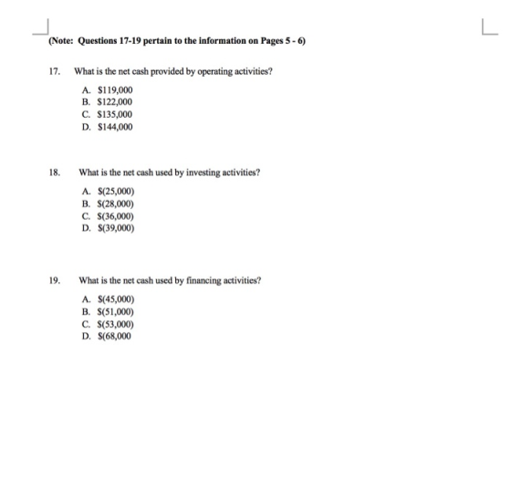 (Note: Questions 17-19 pertain to the information on Pages 5- 17 What is the net cash provided by operating activities? A. S1