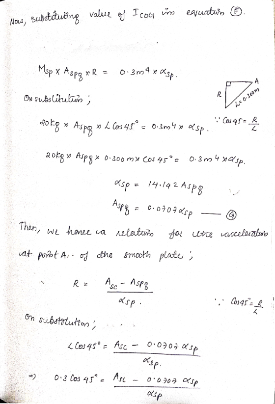 Now, substituting value of Icon im equatins Msp x Aspg XR = 0.3m4x casp. R 2=0.300m On subslitutis ; N Cos45= R xL los 45º =