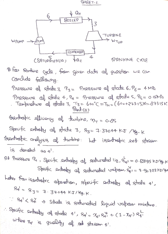 SHEET- BCILEP WPUNP PUM CONDENSER 41 RANKINE CYCLE Tor haduro cl shelo 3, T3: 6。。。C =Tu = (60° +773.IS)K_073. SK Part ca 3,