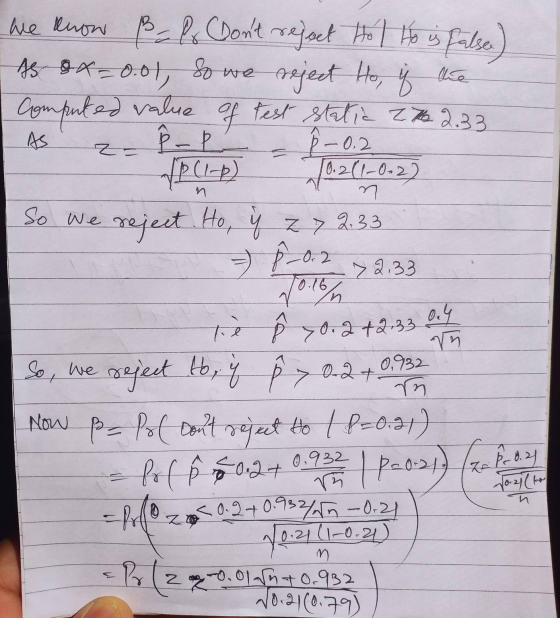 value AS 70211-0-2) n n So we 2 33 we know & Po dont reject Hol Ho is false) As ox=0.01, so we So we reject Ho, if Computed
