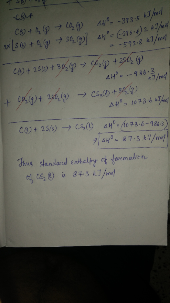 + SSV XOA C(s) + O₂ (g CO₂ 9 AH = -39315 kJ/mol 2x [s (6) + O2 g SO₂ cq] AH = (-29614) 2 kJ/mol 2-592.8 kJ/mol (6) + 25(3) +