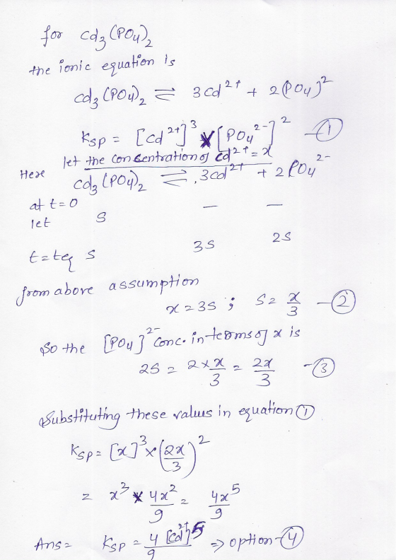 for colz (POW), the lonic equation is coz CPOu), 3cd2+ + 2P0492 Ksp = [cd>*]** Pou? I 0 let the con Bentration og C2+z3 Hexe