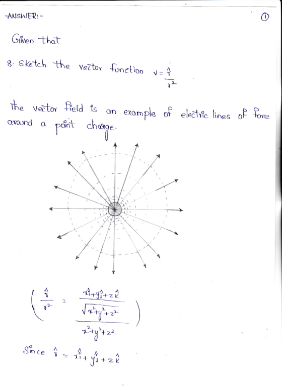 ANShIER: Given that 8 sketch the vetor functionA Vectoy eld ts an example ot electiic lines D avound a pt choge