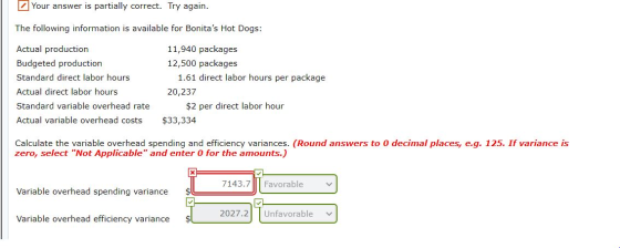 Your answer is partially correct. Try again. The following information is available for Bonitas Hot Dogs: Actual production