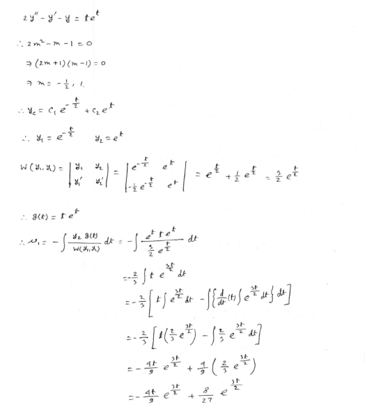 zy - y-y = te : 2 mm-120 > (2m +1)(m-1) = 0 am= -1/2 1 Ye=cé teet - Y=et w*.*.-en set set .: H+) = tek Y2GH W(4,4) dt + et