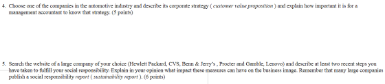 4. Choose one of the companies in the automotive industry and describe its corporate strategy (customer value proposition) an