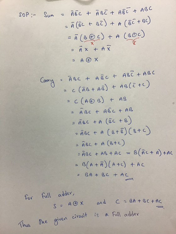 天 Cor for Full adder, iven circuiナ is a Run add Thus ðhe given circuit ,g Adl adder