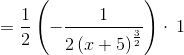 =\frac{1}{2}\left(-\frac{1}{2\left(x+5\right)^{\frac{3}{2}}}\right)\cdot \:1