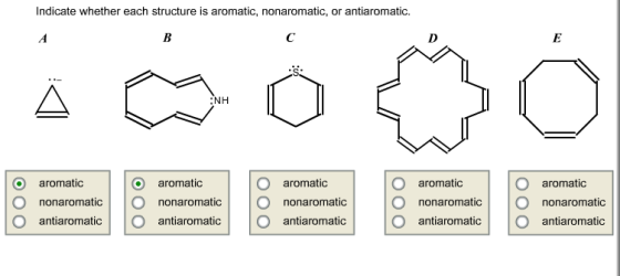 Indicate whether each structure is aromatic, nonar