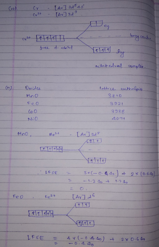 10 Cr Cr3+ - [Ar]3d 45 - [Ar]3d - - - - bazy centre free doosbital Talala dag octatedral complex Oxides Mno Feo Poultice en