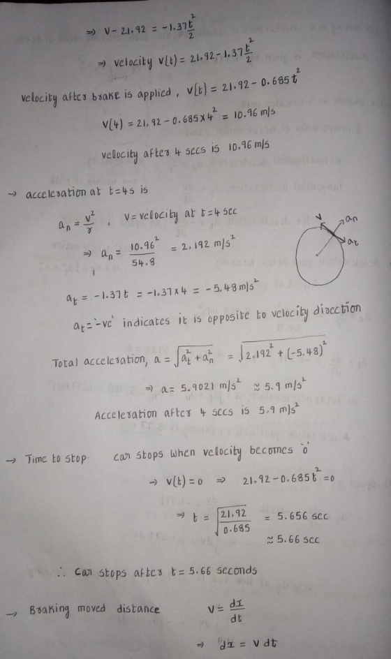>> V-21.92 = -1.376 2 > velocity VLt) = 21.92 -1.37% velocity after brake is applied, VLL) = 21.92 -0.685 t V[4) = 21.92 -0.6