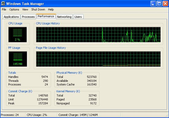E Windows Task Manager File Options View Shut Down Help Applications Performance Networking Users CPU Usage CPU Usage History