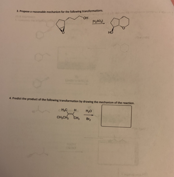 3. Propose a reasonable mechanism for the following transformations. OH [H,80] НО 4. Predict the product of the following tra
