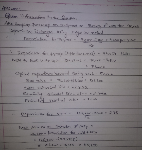 Answer! Given information in the Question ABC company purchased an equipmen an equipment on January Depreciation is charged u