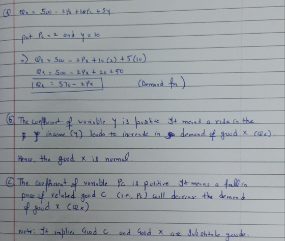 x = 50 2 2 + lopet sy put Pc = 2 and y z lo - lx - 5w - 2Px + 10 (2) +5 (10) - Qx = sw-2Px + 20+50 10x = 570-2PX (Demond fon