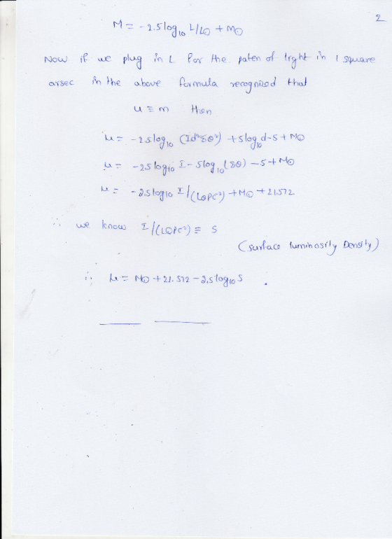 Mz-2.5logio 440 + MO Now if we plug in L for the paten of tright in Isquare arsec in the above formula recognised that um the
