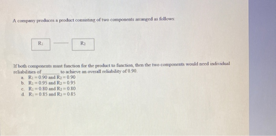 A company produces a product consisting of two components arranged as follows: R R2 If both components must function for the