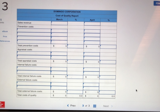 DOMINGO CORPORATION Cost of Quality Report March % April Sales revenue Prevention costs: eBook References Total prevention co