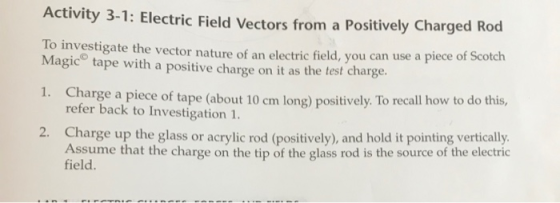 Activity 3-1: Electric Field Vectors from a Positively Charged Rod To investigate the vector nature of an electric field, you