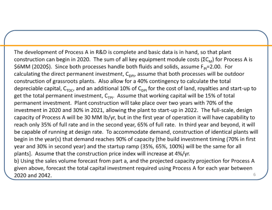 The development of Process A in R&D is complete and basic data is in hand, so that plant construction can begin in 2020. The