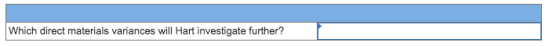 Which direct materials variances will Hart investigate further?
