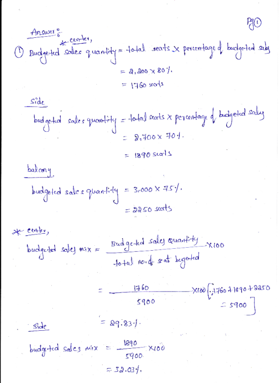 Answers * center, O Budgeted sales quantity - total seats x percentage de buclgeted sale = 2,200 x 8001, = 17GO scarls Side s