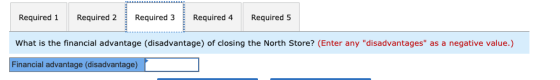 Required 1 Required 2 Required 3 Required 4 Required 5 What is the financial advantage (disadvantage) of closing the North St