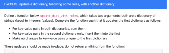HW13.13. Update a dictionary, following some rules, with another dictionary Define a function below, update_dict_with_rules,