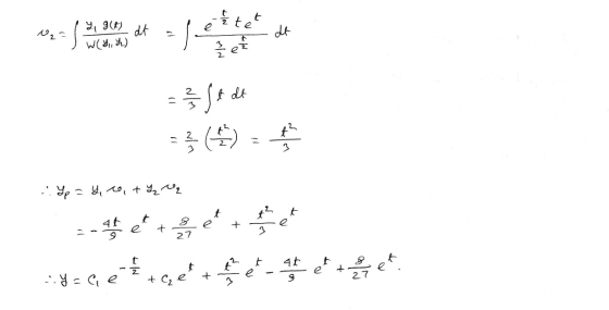 1/4 tet 12a e 49(6) W($1, I2) dt dt = 2 2 St at =름(뷔) = 북 ..Lp = y co, te e t z et 46 9 e + face ..Y=ae t } + C₂ e