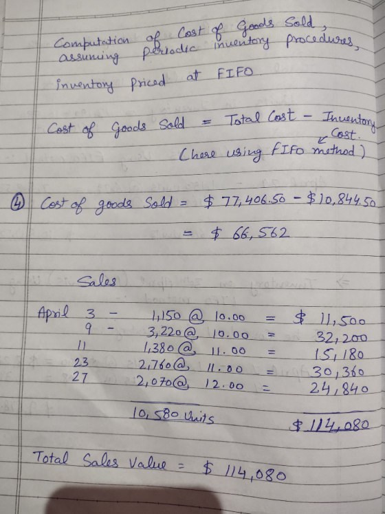 Sold procedures Computation of Cost of Goods assuming periodic inventory inventory priced at FIFO Cost of Goods o sold = Tota