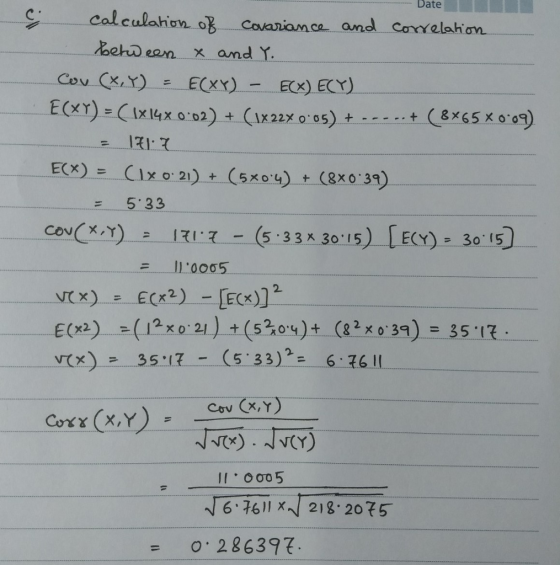 Date calculoh0noB Caenance and com elahơn beh) een x and Y 13 l: = - 533 II-(5 33 x 30 15) ECY) 30 15 11-0005. (X v(x)-= -3.5:17 (533):- 6:76 I 0 005 6.76x 218 2075 -o286397