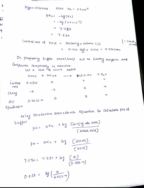 Hypo chlorous Hao KO, 21x10 275 3 inuital mol npume Comple mmol n3 D os 25-X buffer weak ai4j [x] (.052) 7590-7531 t lo)